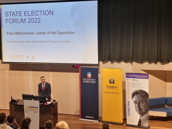 Peter Malinauskas speaks at forum